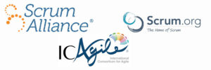 Logos of scrum.org, scrum alliance and ic agile